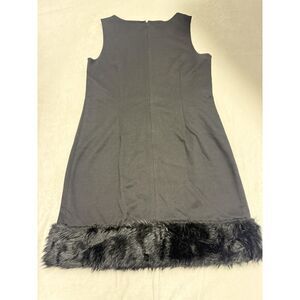 Just Taylor Dress Womens 14 Black Sleeveless Faux Fur Trim Shift Cocktail Party
